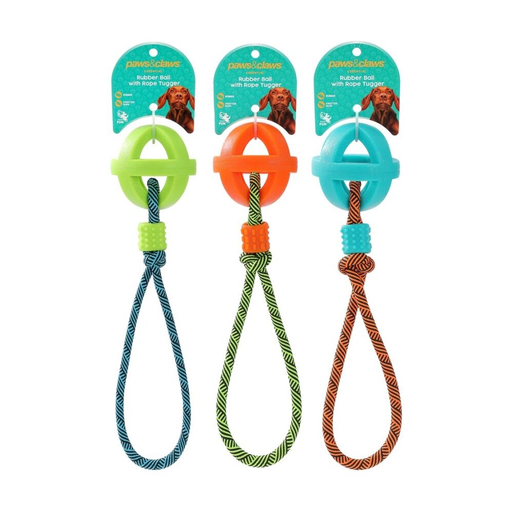 Paws and Claws Pet Dog Toy TPR Ball With Rope Durable Assorted 36x6cm — image 2