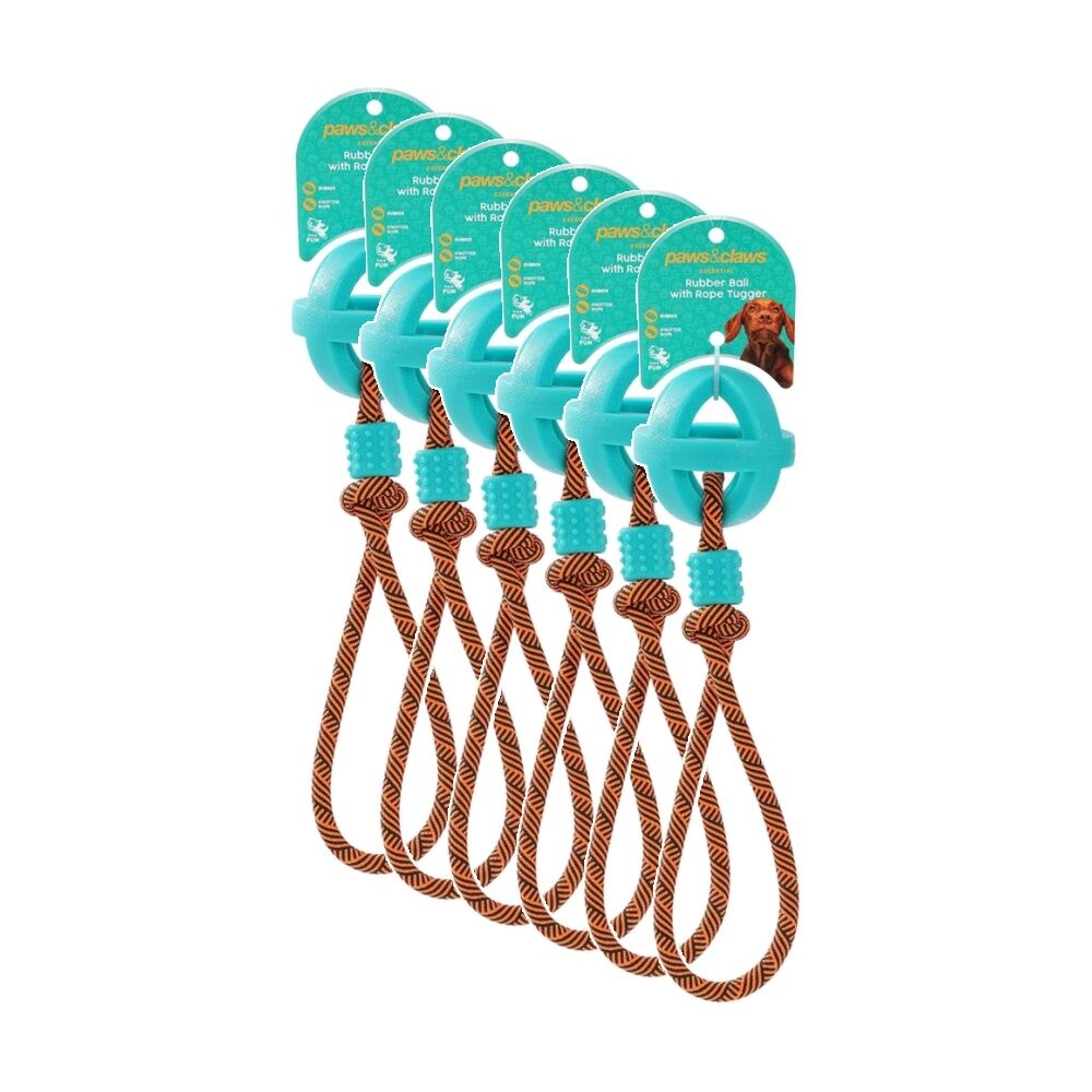 Paws and Claws Pet Dog Toy TPR Ball With Rope Durable Assorted 36x6cm (6 Pack)