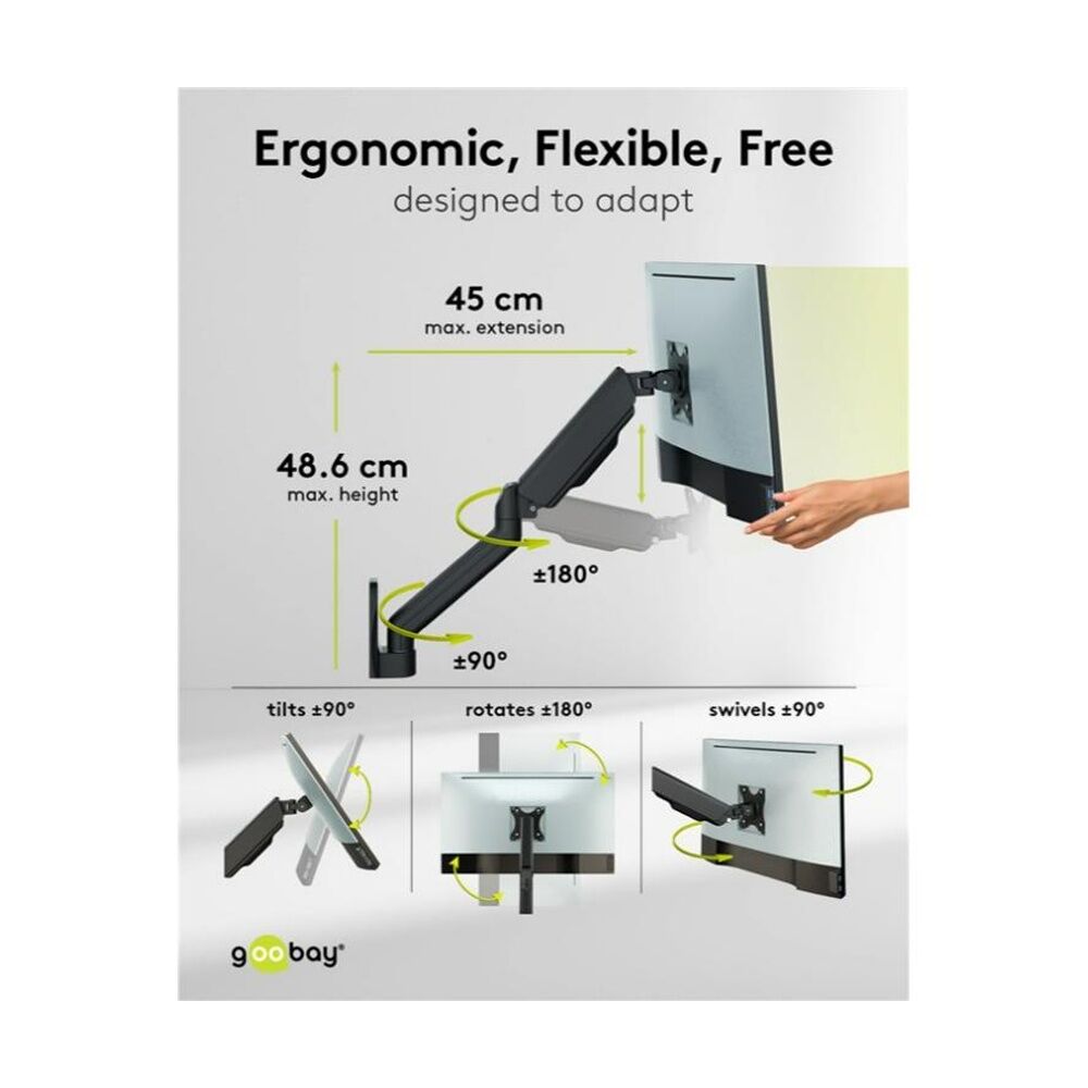 Goobay Monitor Mount Wallmount Single 17-32 Full Motion Arm Black — image 3