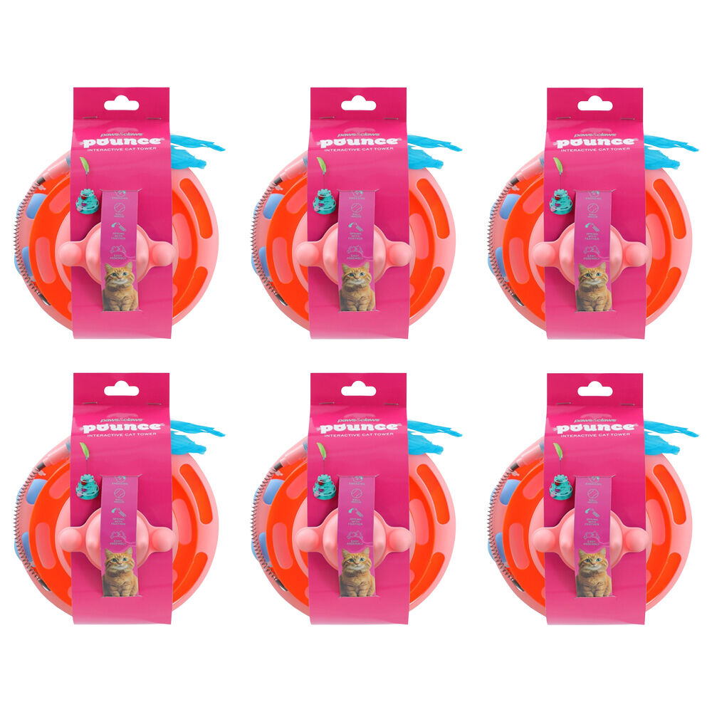 Paws and Claws Cat Tower Interactive Batting Play Toy 18x30cm Assorted (6 Pack)