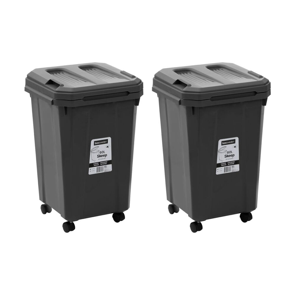 Boxsweden Skeep Indoor/Oudoor Durable Wheeled Wheelie Rubbish Bin 60L Assorted (2 Pack)