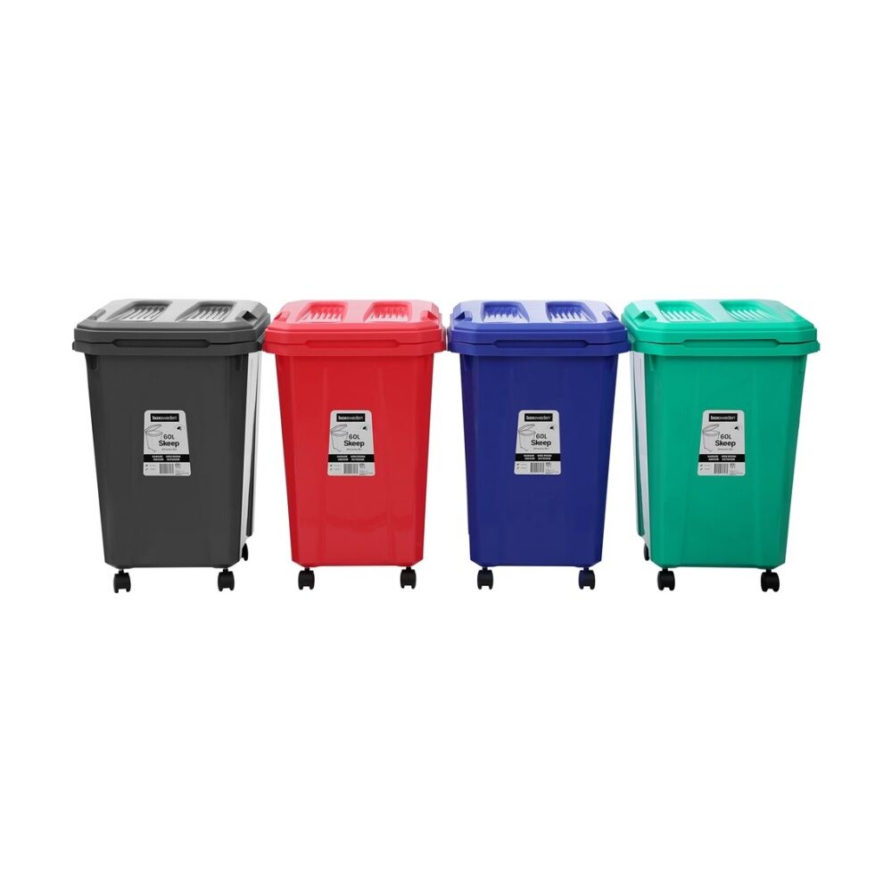 Boxsweden Skeep Indoor/Oudoor Durable Wheeled Wheelie Rubbish Bin 60L Assorted (2 Pack) — image 3