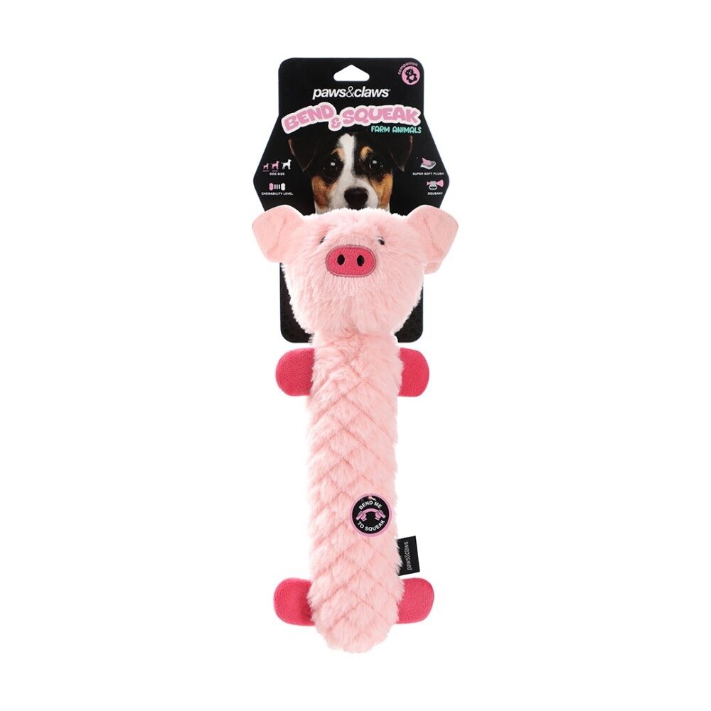 Paws and Claws Pet Dog Toy Bend And Squeak Accordion Plush Assorted 40cm - Built In Squeaker - Suitable For Small To Medium Sized Dogs 40cm