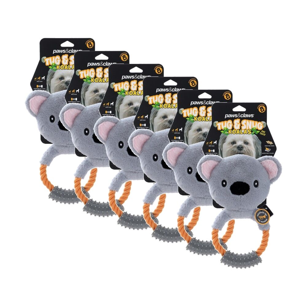 Paws and Claws Plush Koala Rope Ring Tugger Pet Dog Toy Squeak 20x12x1.5cm (6 Pack)