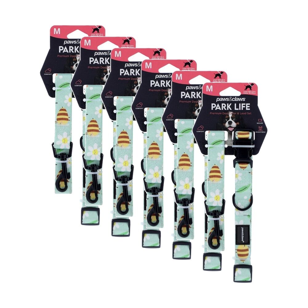 Paws and Claws Pet Dog Collar Lead Set Medium 120x2cm 35-50cm (6 Pack)