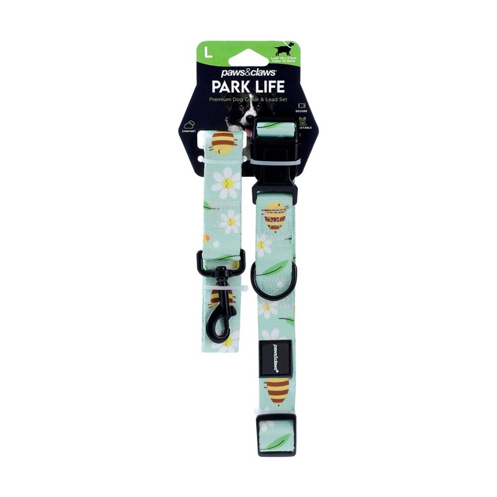 Paws and Claws Pet Dog Collar Lead Set Large 120x2.5cm 45-65cm