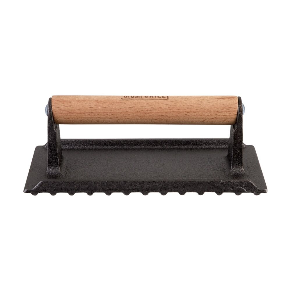 Urban Grill Cast Iron Rectangle BBQ Press w/ Ridged Base 20.5x10.5cm