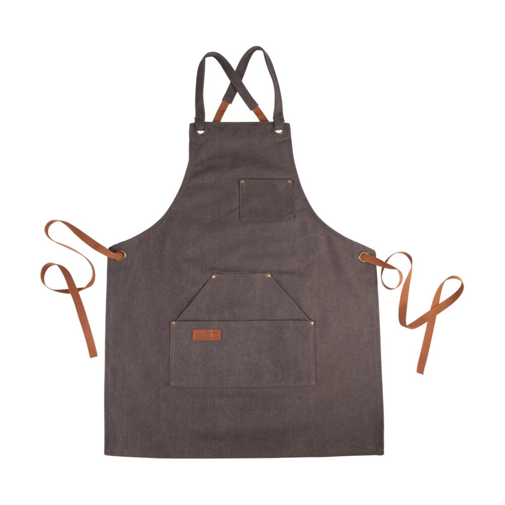Urban Grill Heavy Duty BBQ Apron Charcoal - Reinforced Stitching Cross-Back Straps Front And Chest Pockets - Durable Fabric For Grillmasters -