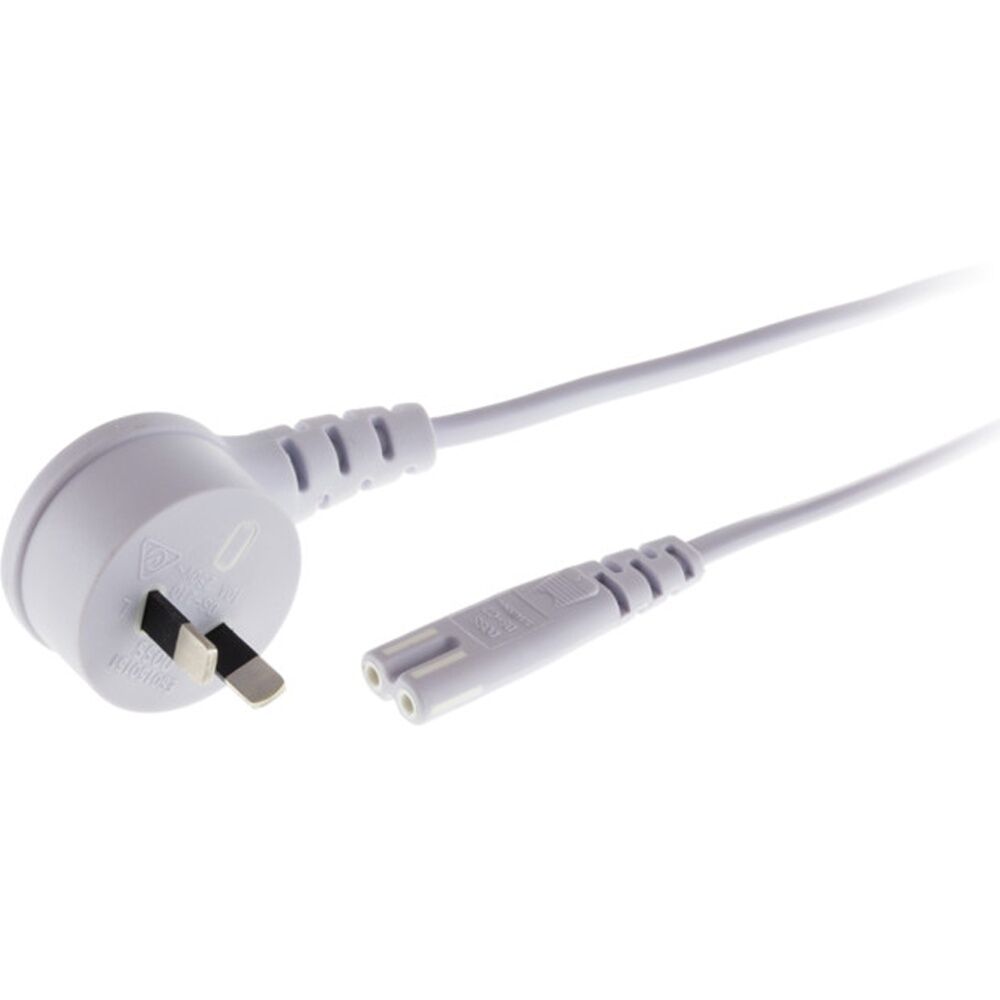 Doss Flat Mains To Fig 8 Lead 2M White Right Angle Plug Power Cord