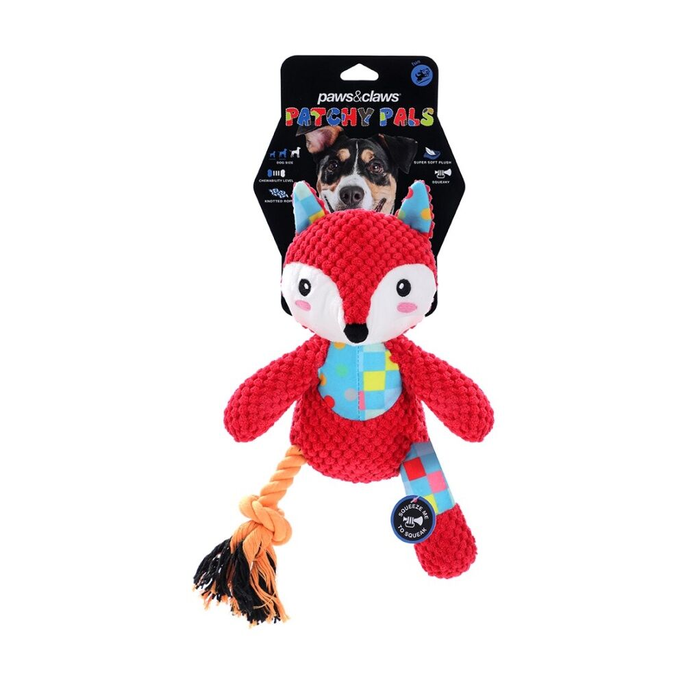 Paws and Claws Assorted Patchwork Plush Animals Dog Chew/Tug/Cuddle Toy 26x20cm