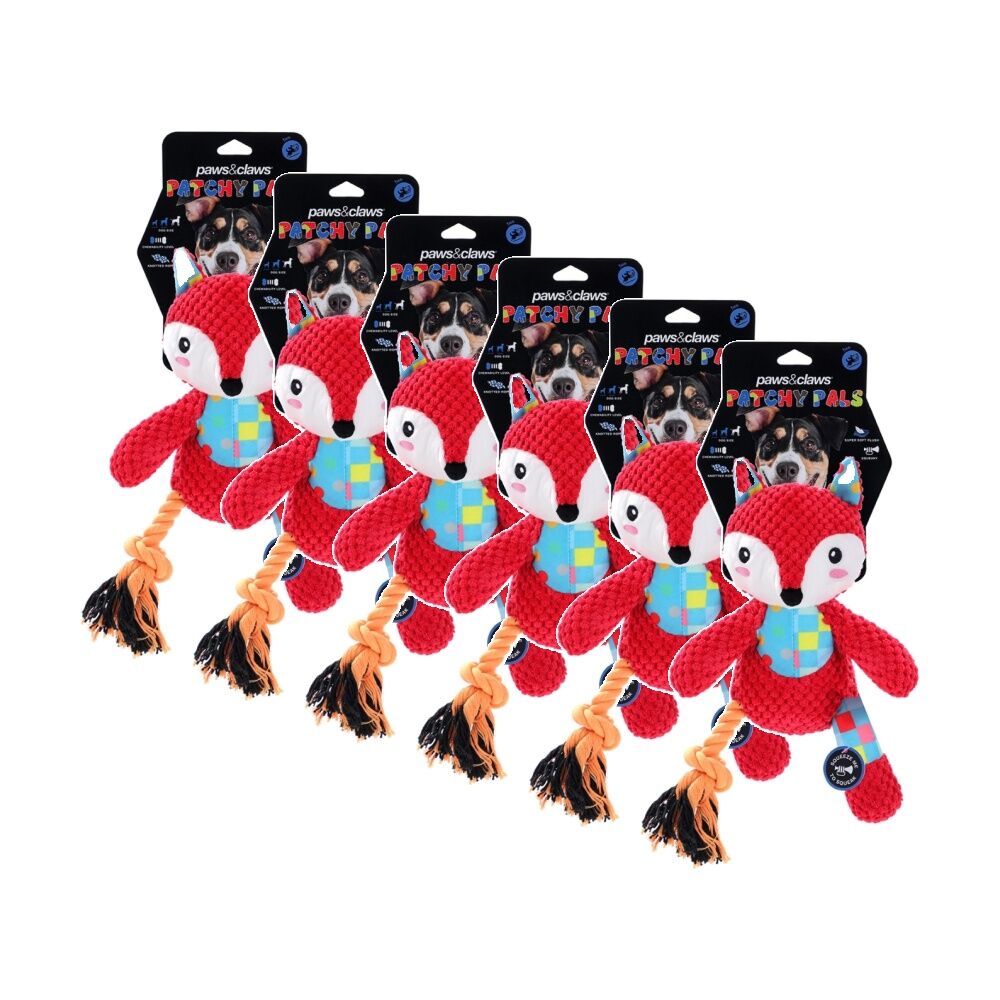 Paws and Claws Patchwork Plush Animals Dog Chew/Tug/Cuddle Toy 26x20cm Assorted (6 Pack)