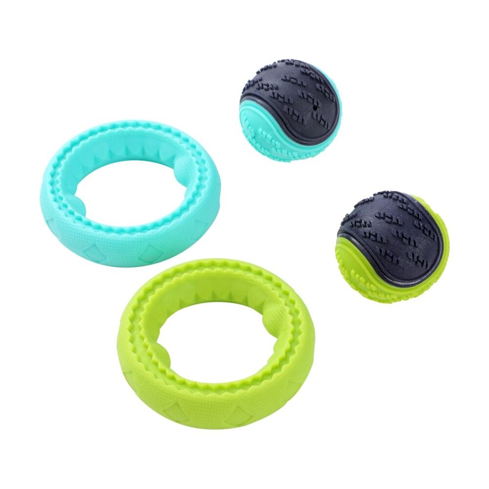 Paws and Claws 2pc Paws And Claws Bark & Bounce Dog Ball/Ring Rubber Chew/Fetch Toy Set Asstd (12 Pack) — image 4