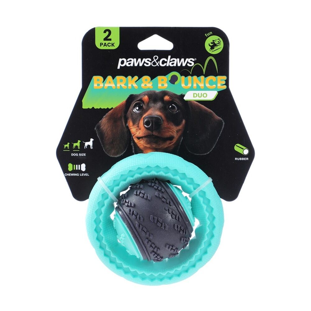 Paws and Claws 2pc Paws And Claws Bark & Bounce Dog Ball/Ring Rubber Chew/Fetch Toy Set Asstd (12 Pack) — image 9
