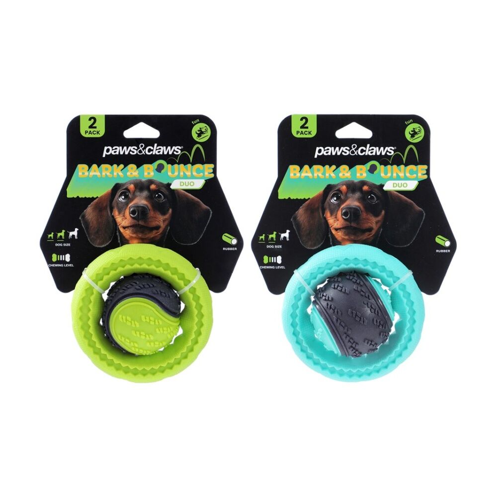 Paws and Claws Bark & Bounce Dog Ball/Ring Rubber Chew/Fetch Toy Set Asstd (2 Pieces) — image 2
