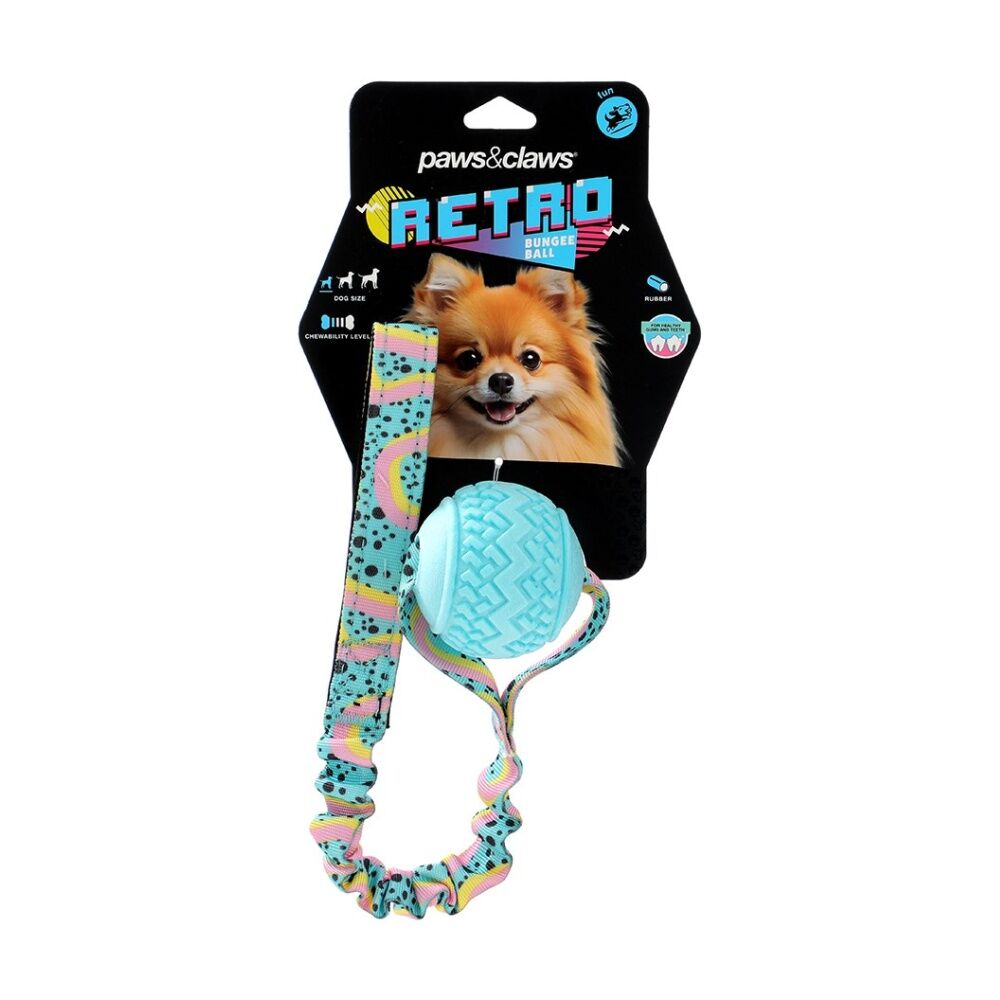 Paws and Claws Assorted Bungee Ball Printed Pet Dog Chew/Tug Toy 41x7x7cm