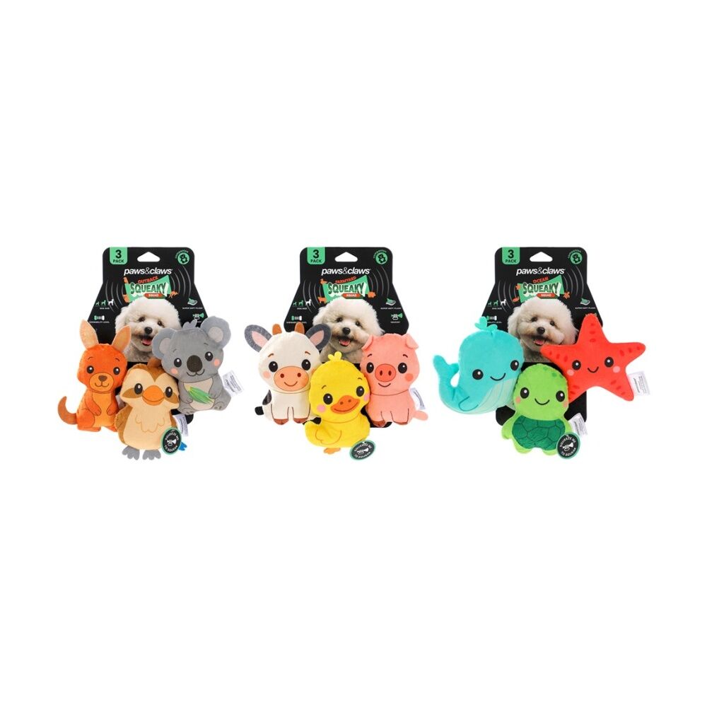 Paws and Claws 3pc Paws And Claws Squeaky Squad Mini Plush Pet Dog Toys Assorted 7.5x9cm (12 Pack) — image 3
