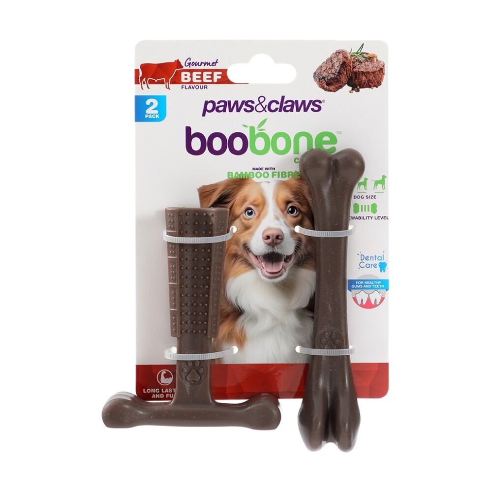 Paws and Claws Boobone Small Tbone & Bone Dog Chew Toy Set Chicken/Beef (2 Pieces)