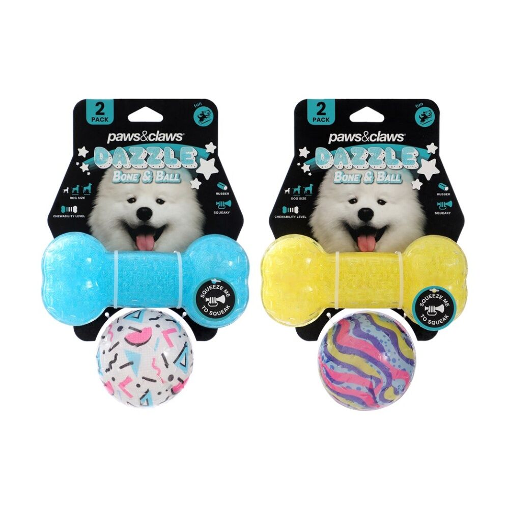 Paws and Claws Dazzle Bone Printed Ball Pet Dog Toy Set Assorted (2 Pieces) — image 2