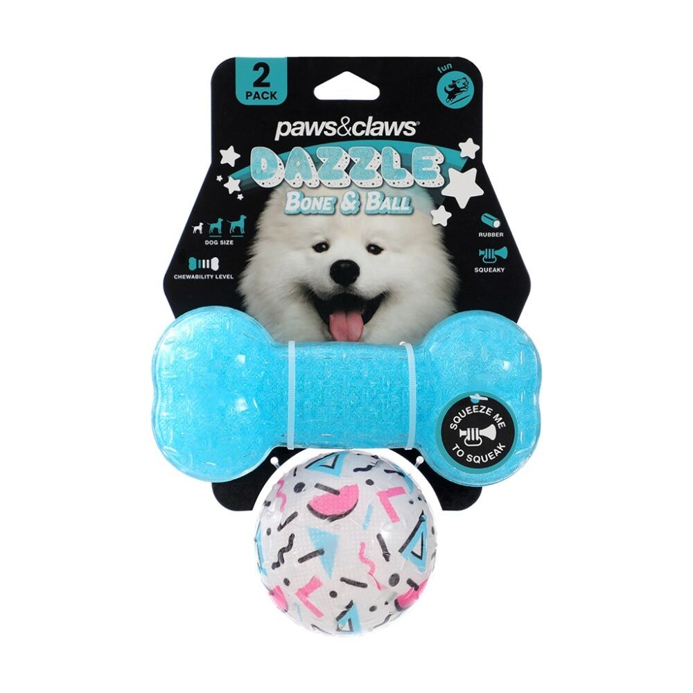 Paws and Claws 6x 2pc Dazzle Bone Printed Ball Pet Dog Toy Set — image 7