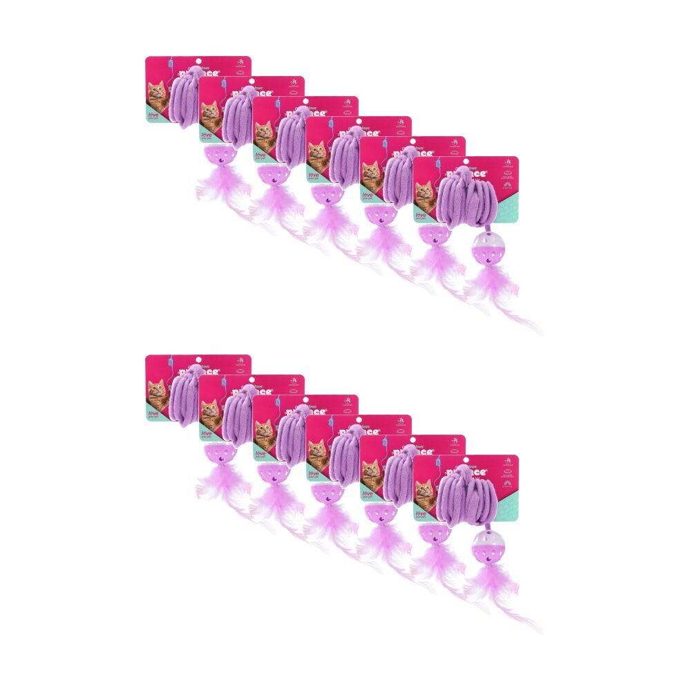 Paws and Claws Springing Cat Toy w/ Suction Feather Ball 95x4.5x4.5cm Assorted (12 Pack)