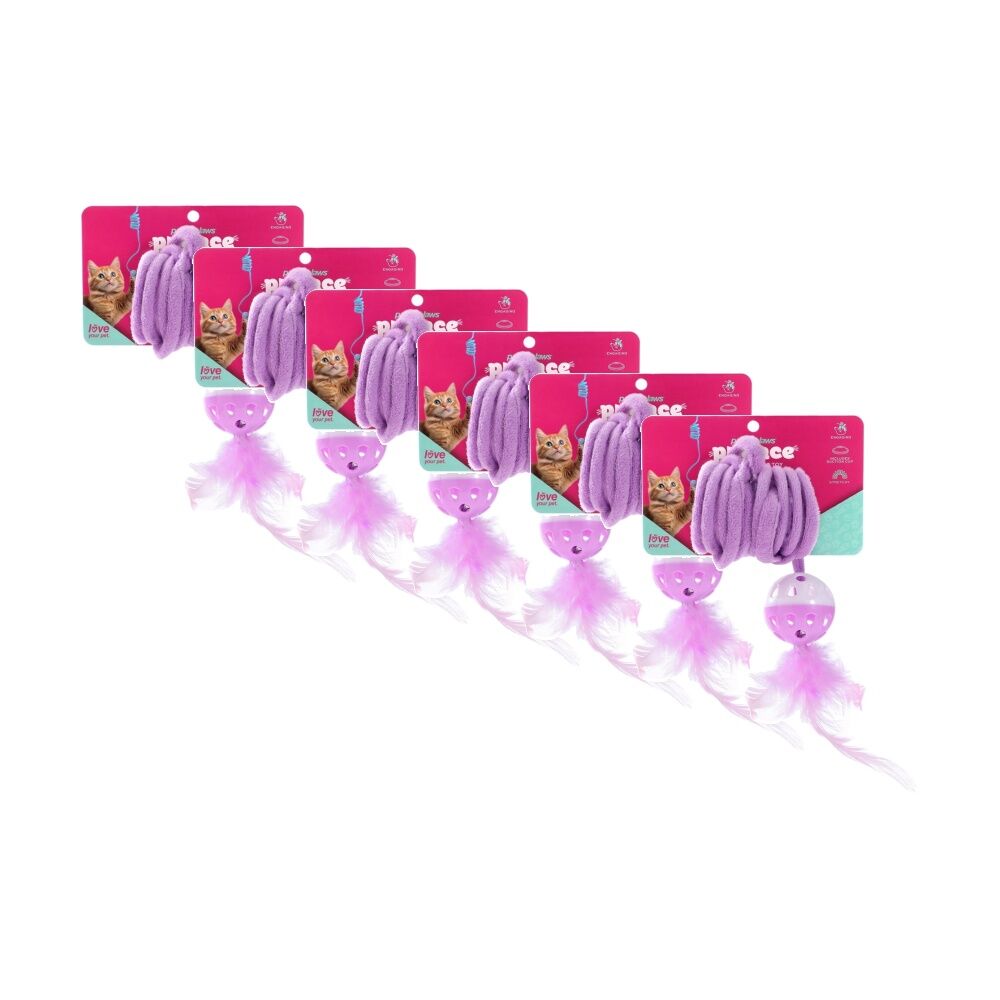 Paws and Claws Springing Cat Toy w/ Suction Feather Ball 95x4.5x4.5cm Assorted (6 Pack)