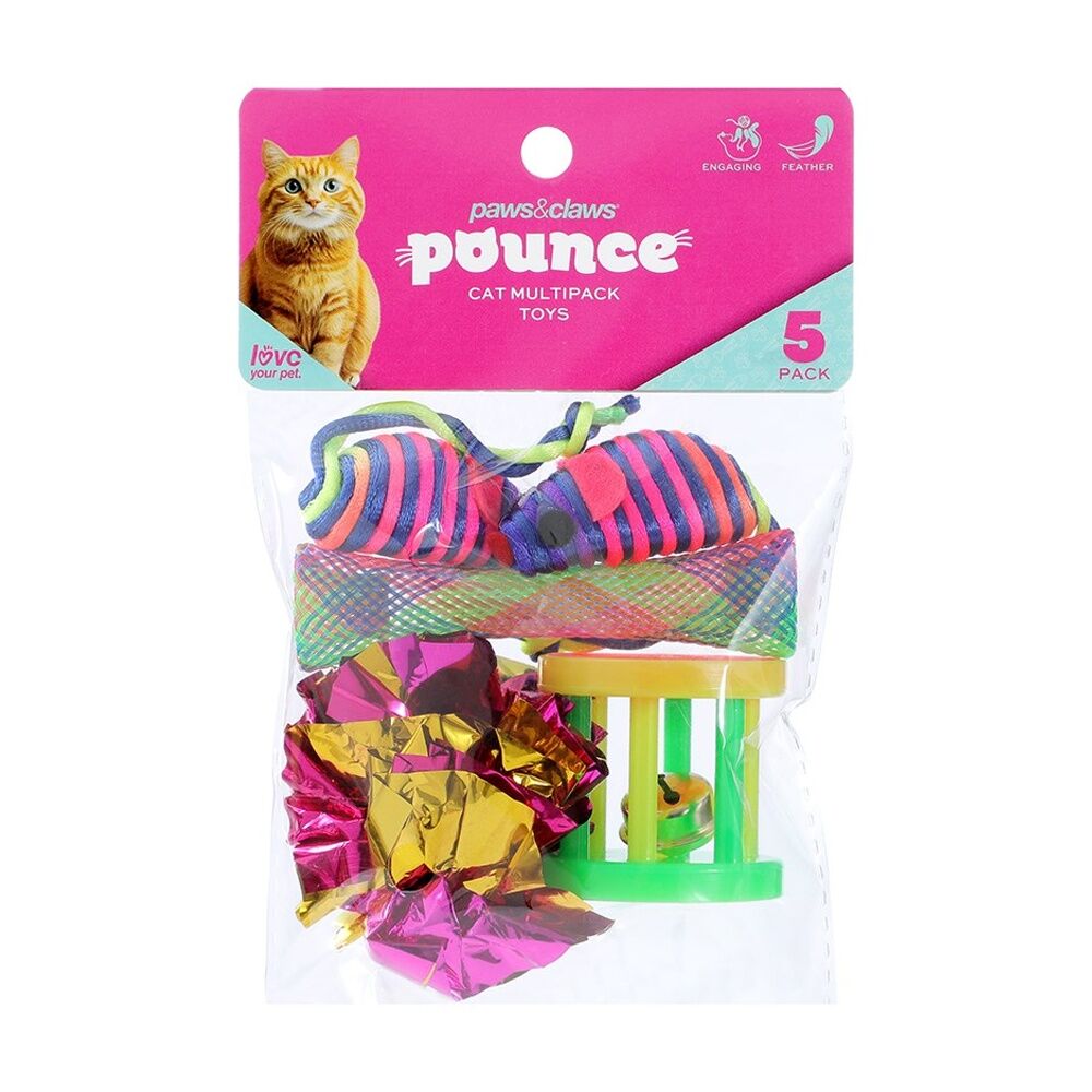 Paws and Claws Pounce Pet Cat Toys For Active Cats Assorted (5 Pieces)
