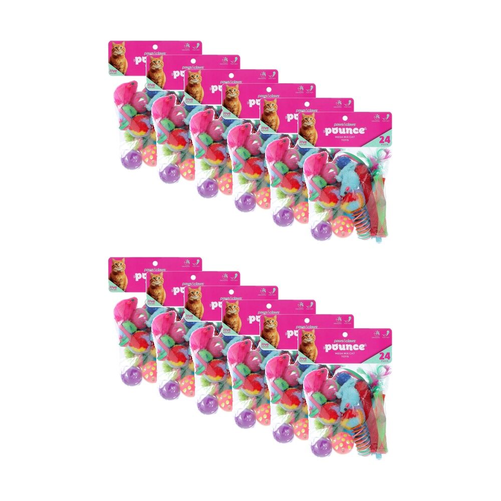 Paws and Claws 24pc Paws And Claws Pounce Mega Mix Pet Cat Toys Assorted 23x15cm 73g (12 Pack)