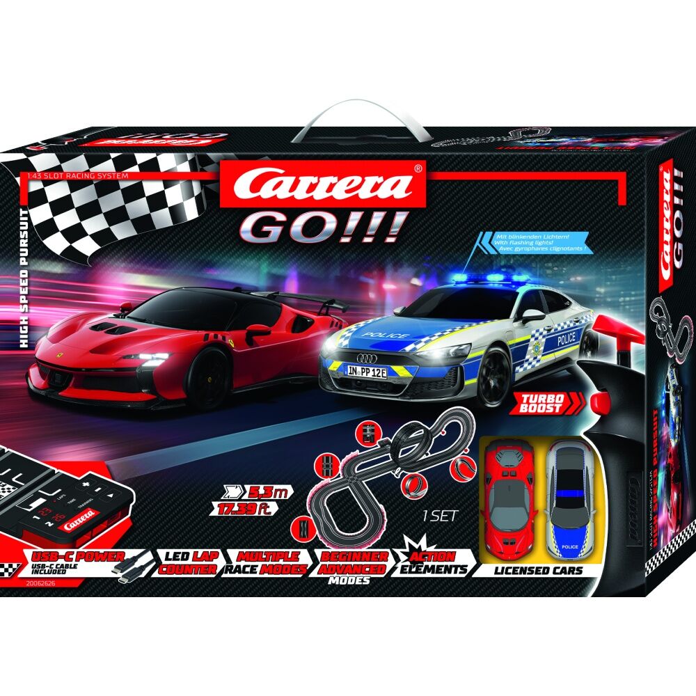 Carrera High Speed Pursuit Track Slot Car Set With Electronic Lap 4.9m
