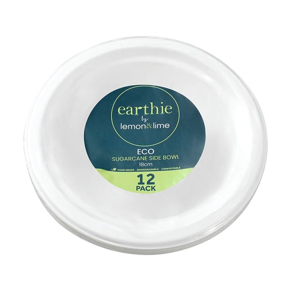 Lemon and Lime Sugarcane Side Bowl Compostable White 18cm (12 Pieces)