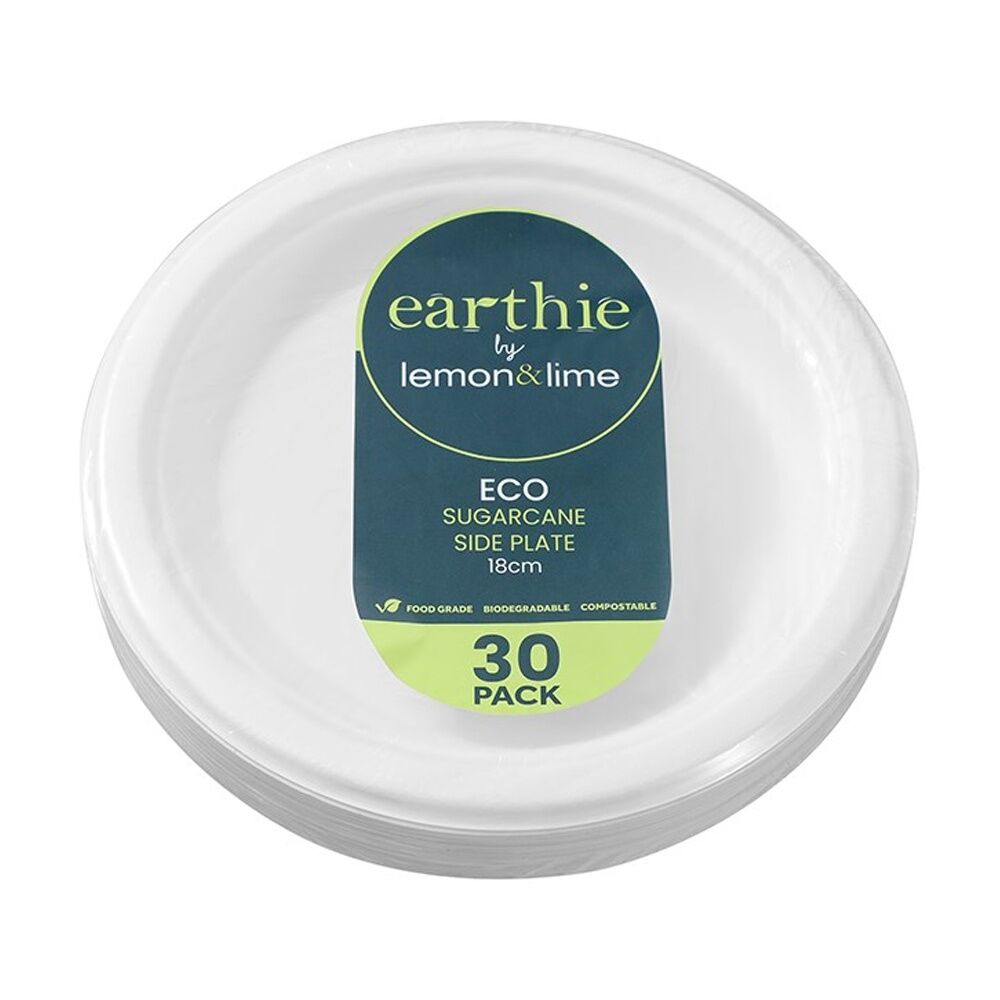 Lemon and Lime 30pc Lemon And Lime Sugarcane Side Plate Compostable White 18cm (24 Pack) — image 2