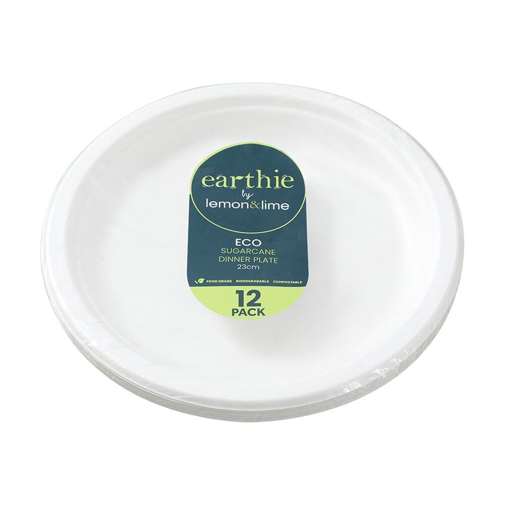 Lemon and Lime Sugarcane Dinner Plate Biodegradable White 23cm (12 Pieces)