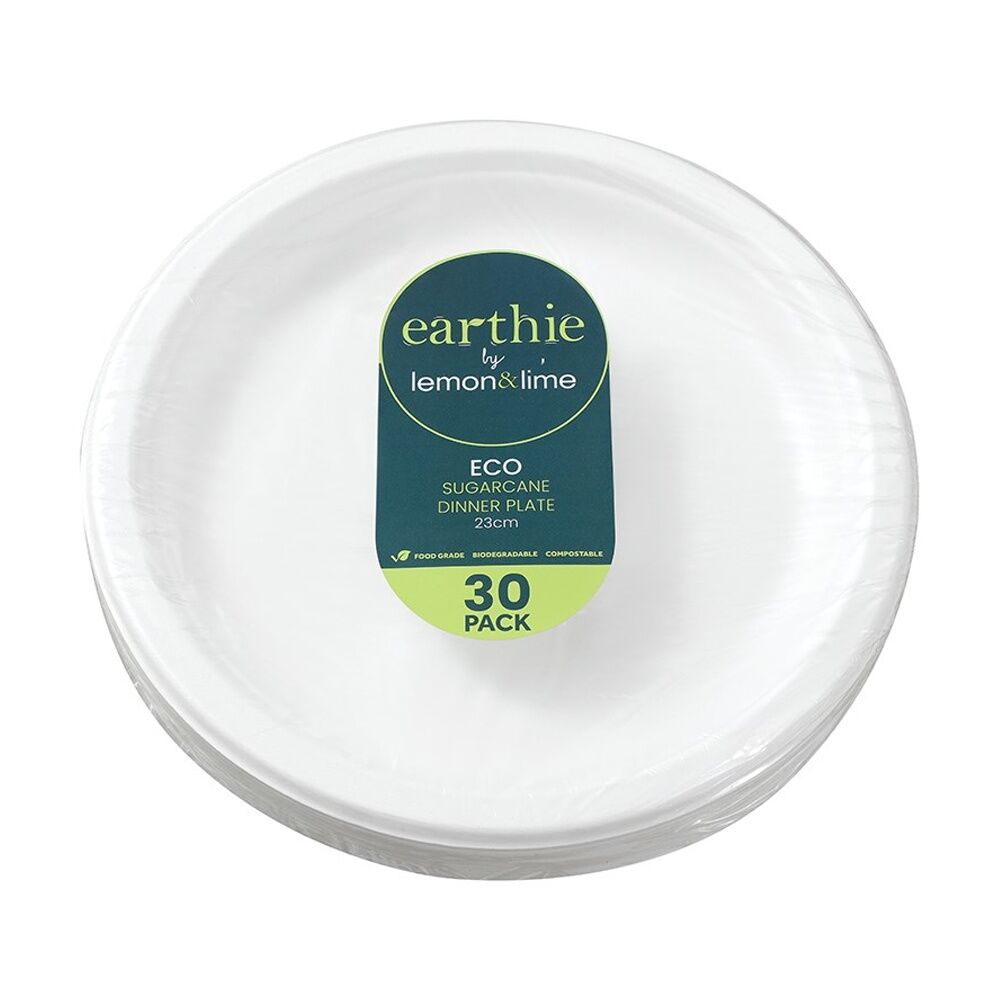 Lemon and Lime Sugarcane Dinner Plate Compostable White 23cm (30 Pieces)