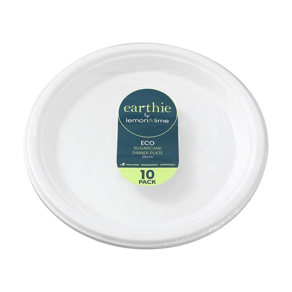 Lemon and Lime 12x 10pc Sugarcane Dinner Plate Biodegradable 26cm — image 2