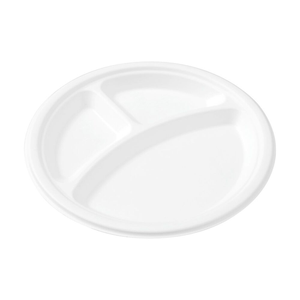 Lemon and Lime 12x 10pc Sugarcane 3 Compartment Plate Compostable 26cm — image 4