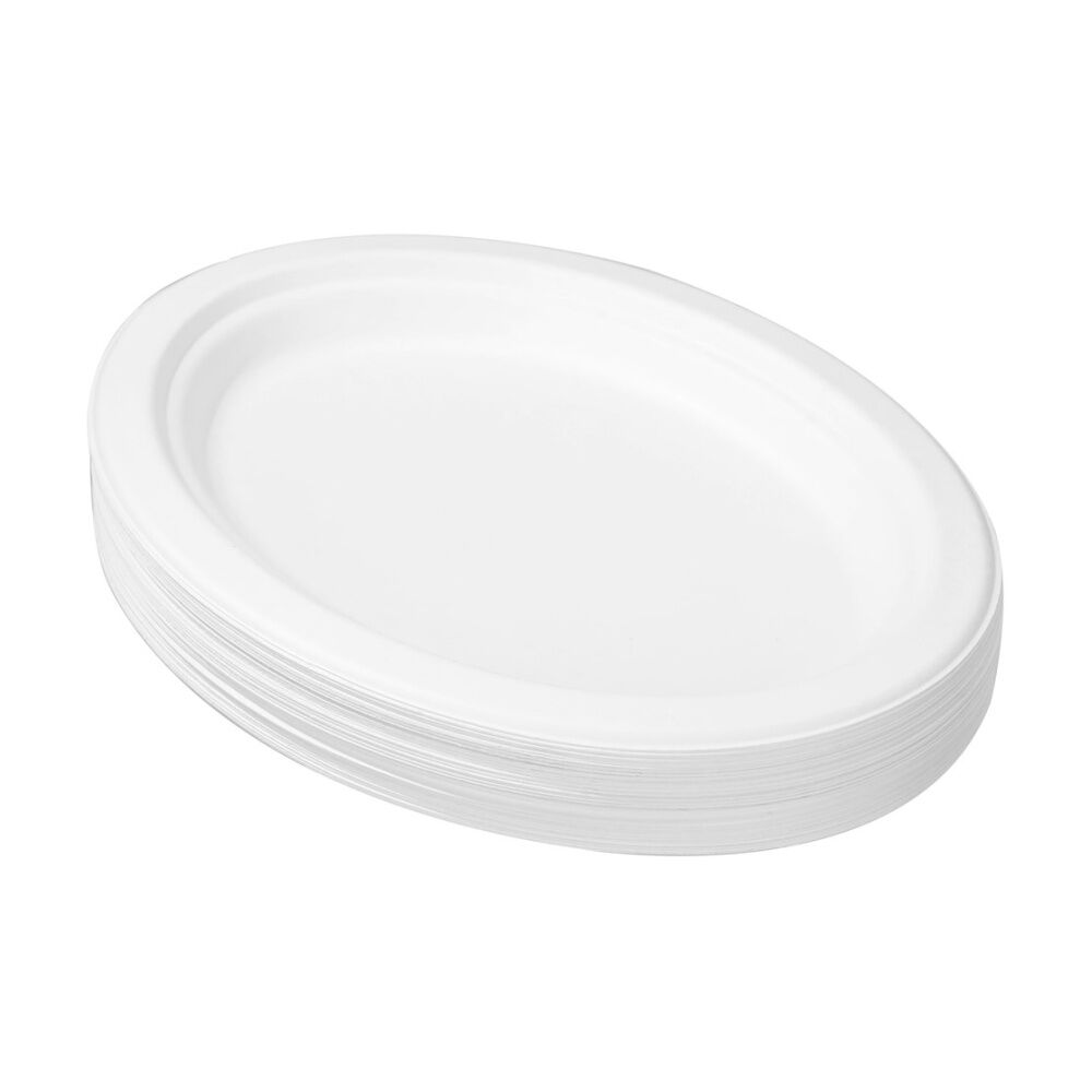 Lemon and Lime 30pc Lemon And Lime Sugarcane Oval Plate Compostable White 26x20cm (12 Pack) — image 3