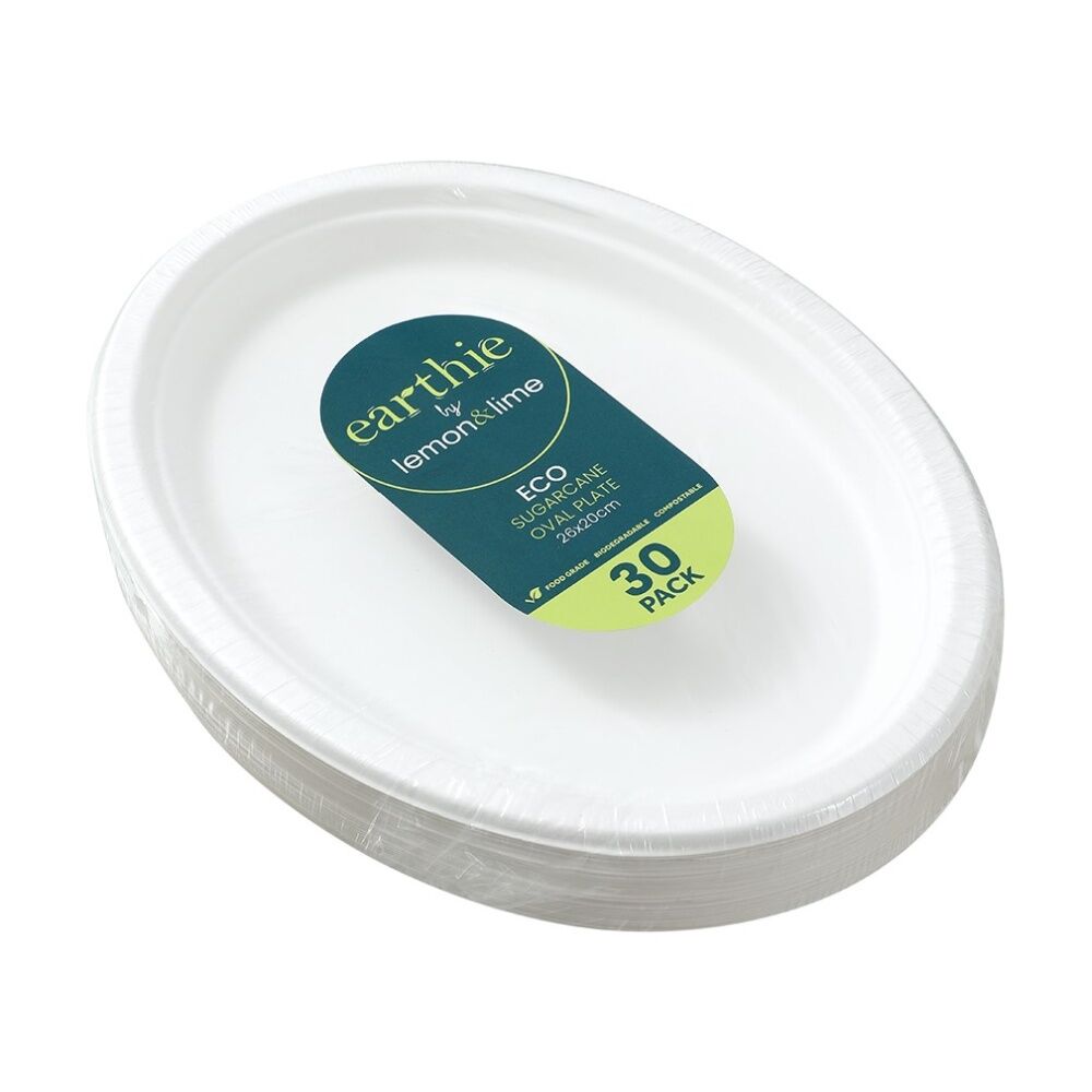 Lemon and Lime 30pc Lemon And Lime Sugarcane Oval Plate Compostable White 26x20cm (12 Pack) — image 2