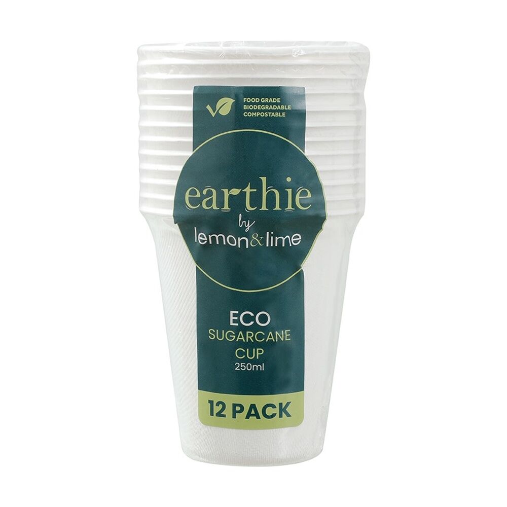 Lemon and Lime 12pc Lemon And Lime Sugarcane Cup Biodegradable Compost White 250ml (24 Pack) — image 2