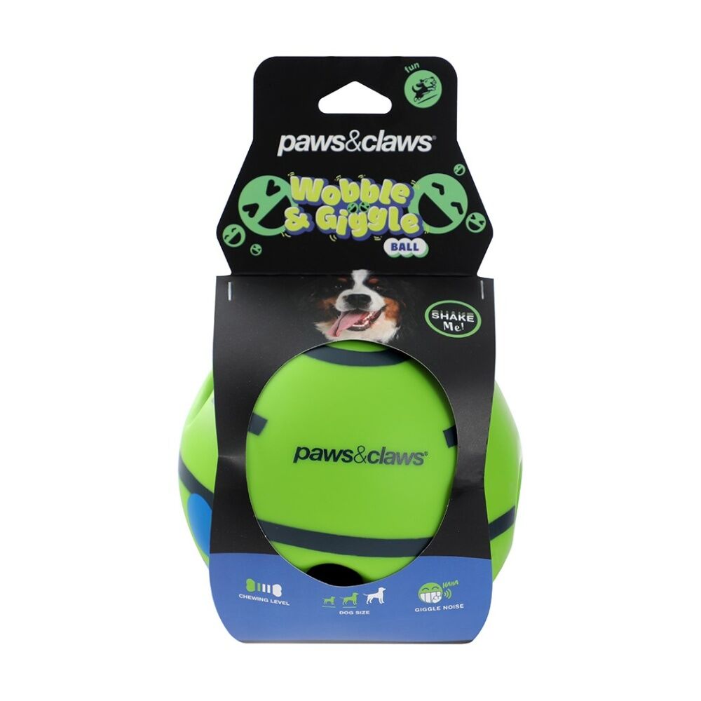 Paws and Claws Wobble Giggle Pet Dog Ball Toy 14cm - Shake For Giggle Sound - Promotes Healthy Teeth And Gums - Small To Medium Dogs Size Suitable