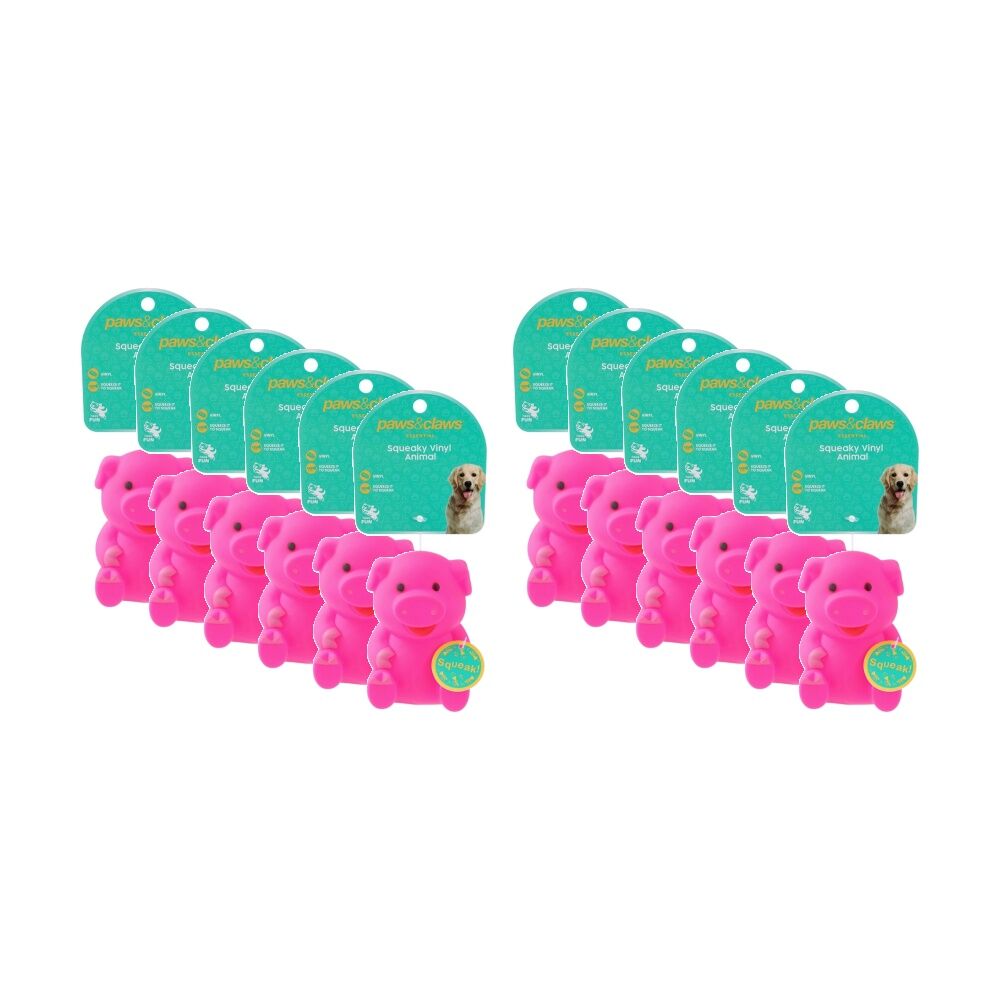 Paws and Claws Vinyl Animal Pet Dog Cat Toy Built-In Squeaker 11x10x8cm (12 Pack)