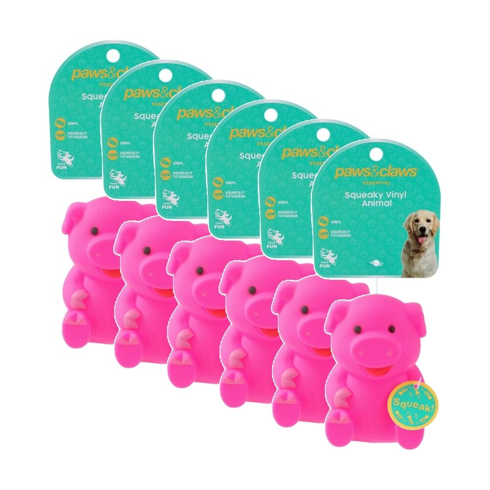 Paws and Claws Vinyl Animal Pet Dog Cat Toy Built-In Squeaker 11x10x8cm (6 Pack)