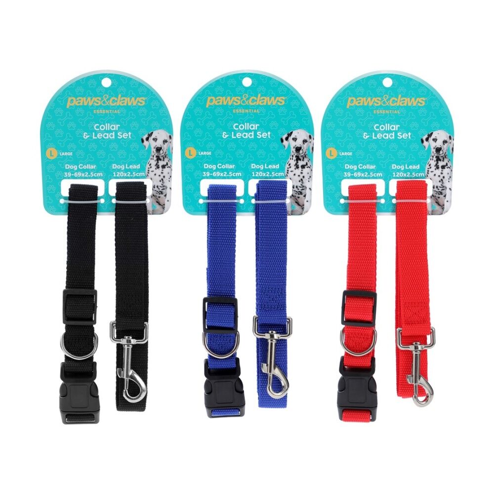 Paws and Claws Essentials Pet Dog Collar & Lead Set Large Assorted (3 Pack) — image 3