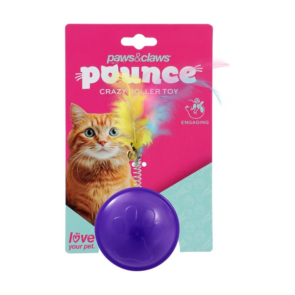 Paws and Claws Pounce Crazy Rolling Pet Cat Toy 10X4CM Assorted - Engaging - Promotes Play For a Happy Healthy Cat - Stimulation To Keep Your Pet