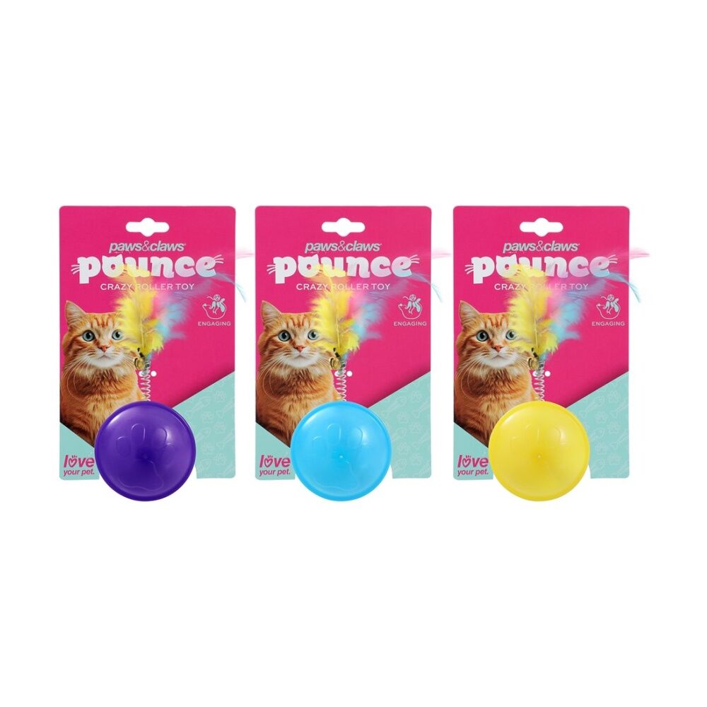 Paws and Claws Pounce Crazy Rolling Pet Cat Toy 10X4CM Assorted - Engaging - Promotes Play For a Happy Healthy Cat - Stimulation To Keep Your Pet — image 2