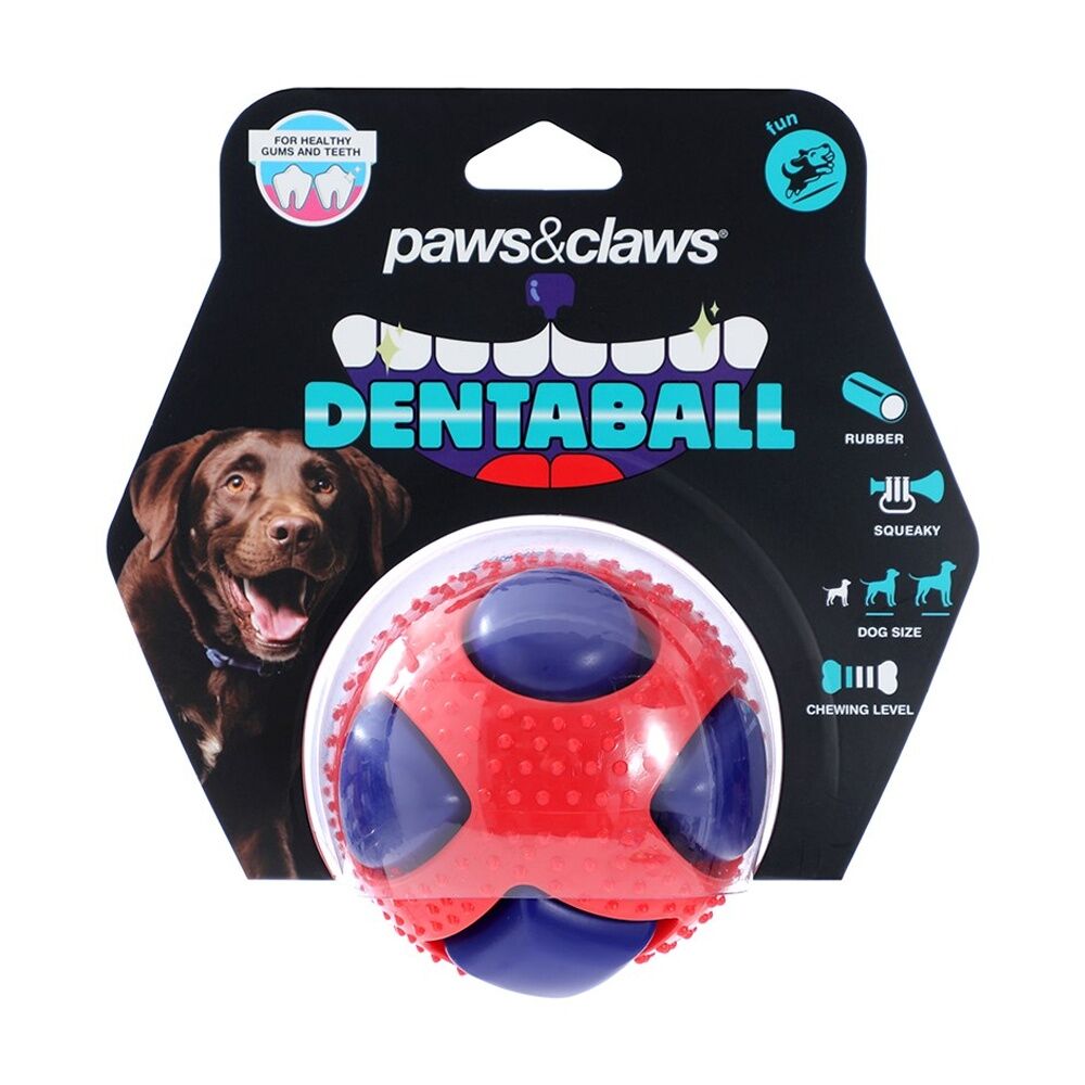 Paws and Claws Dentaball Pet Dog Toy Sensory Ball Assorted 8.5cm - Helps Keep Teeth And Gums Clean And Healthy - Squeaky - Suitable For Medium To