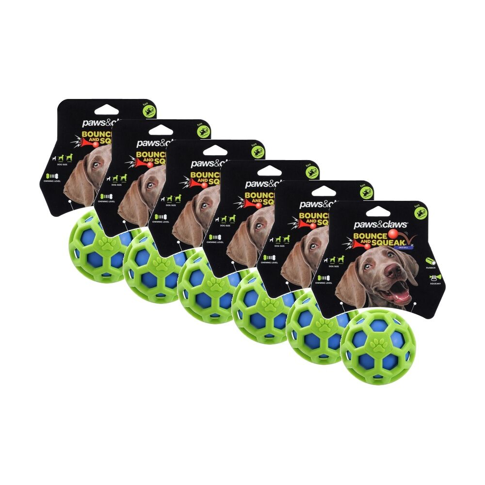 Paws and Claws TPR Cage Ball w/ Squeaker Pet Dog Fetch/Chase Toy 9cm Assorted (6 Pack)