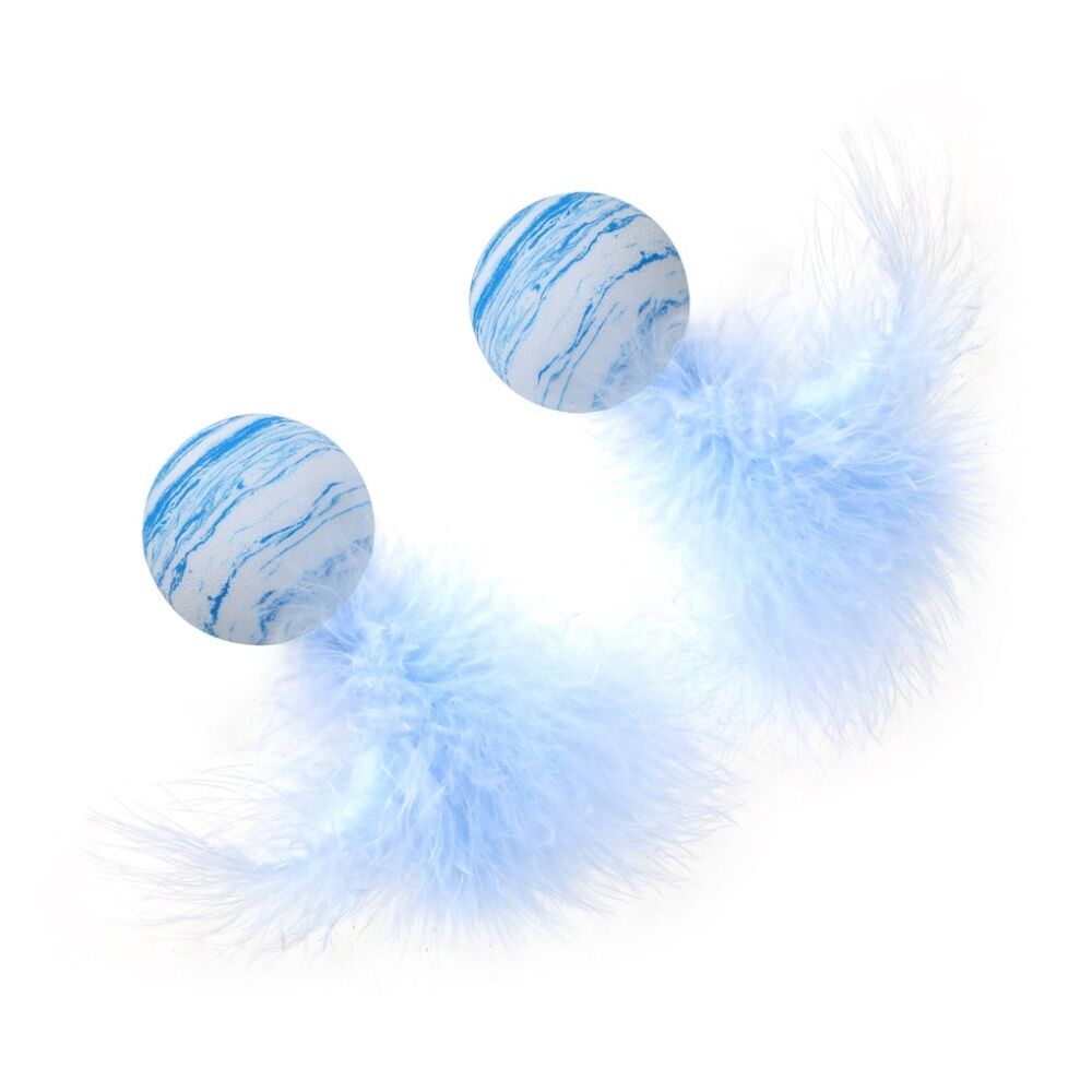 Paws and Claws Ball w/ Feather Tail Cat Batting/Pouncing Toy Set Assorted (2 Pieces) — image 3