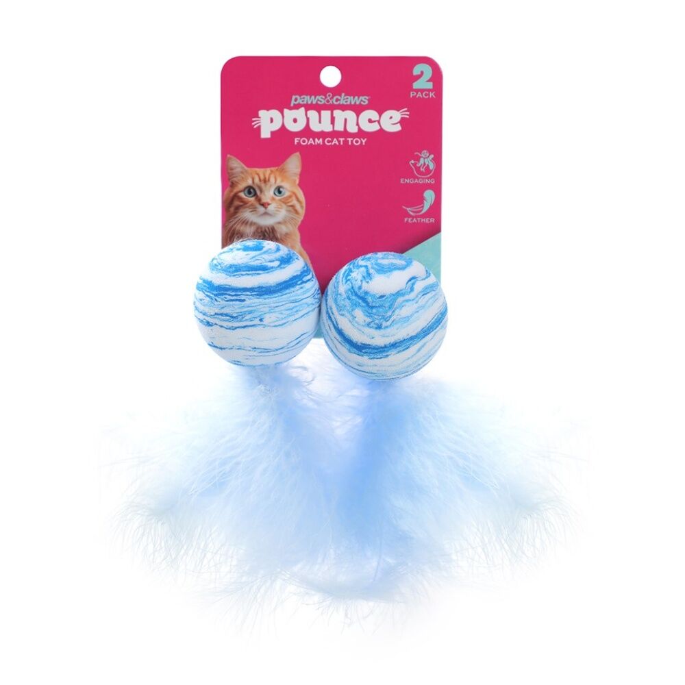 Paws and Claws Ball w/ Feather Tail Cat Batting/Pouncing Toy Set Assorted (2 Pieces)