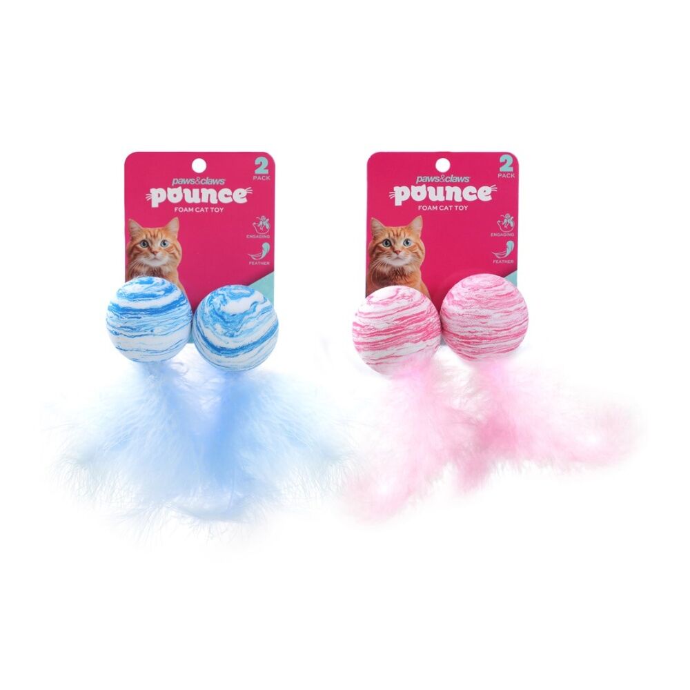Paws and Claws Ball w/ Feather Tail Cat Batting/Pouncing Toy Set Assorted (2 Pieces) — image 2