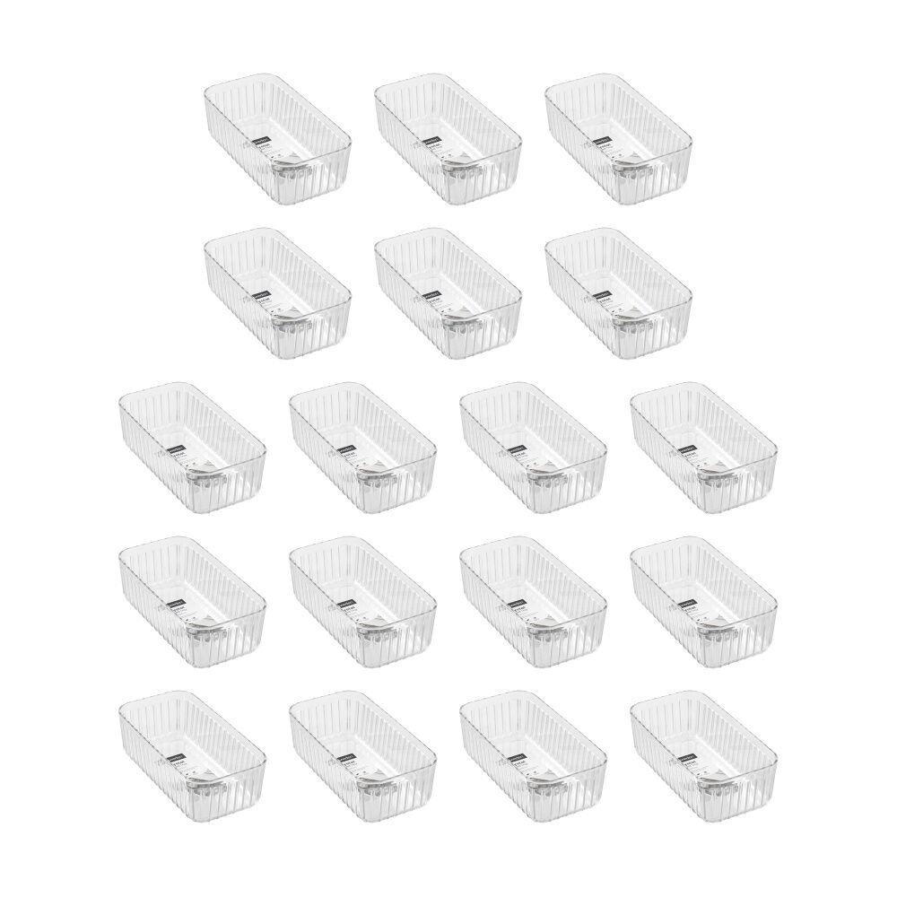 Boxsweden Crystal Ribbed Tray Home Organiser Storage Container 21x11x6.5cm (18 Pack)