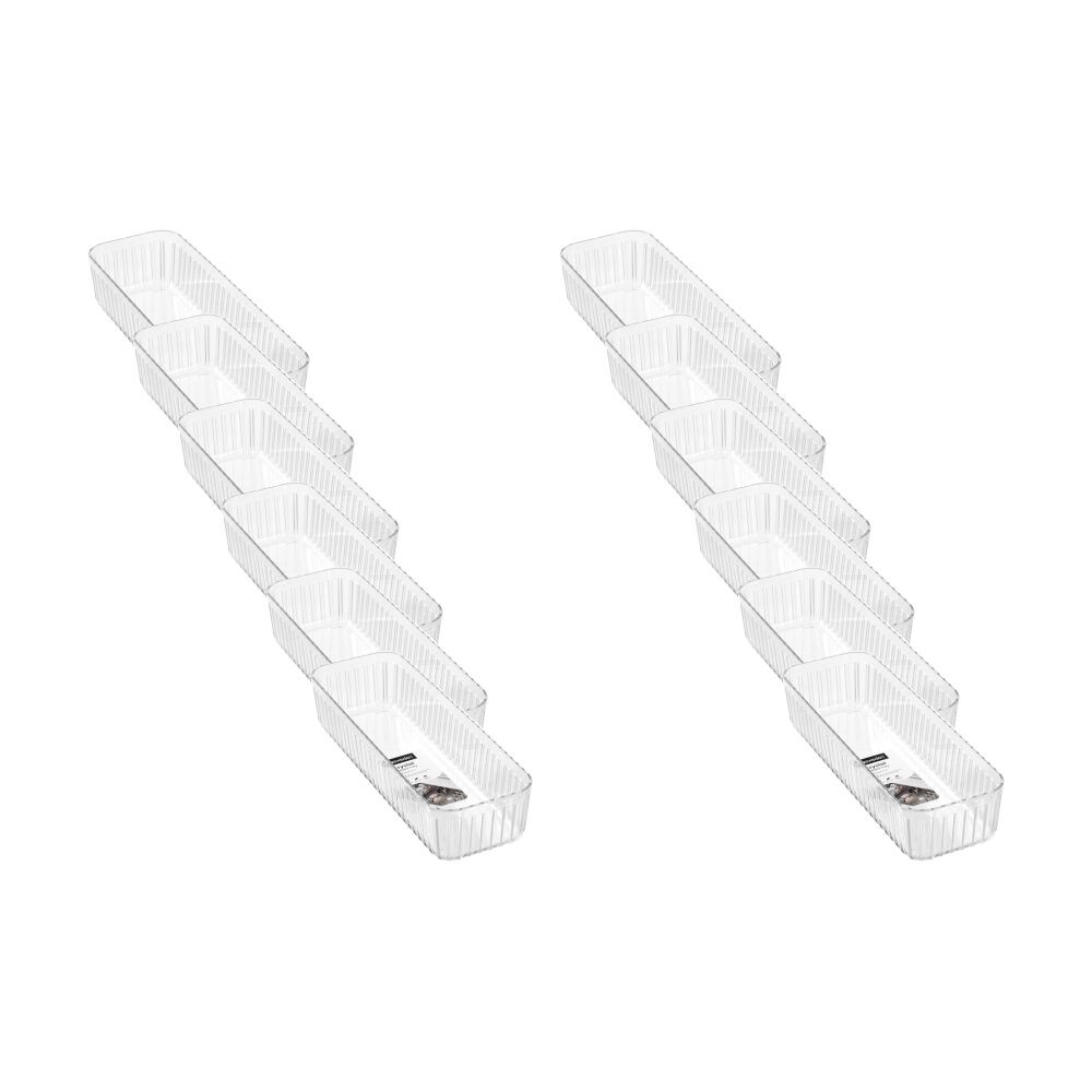 Boxsweden Crystal Ribbed Tray Modular Design Storage Container Clear 31x11x6.5cm (12 Pack)
